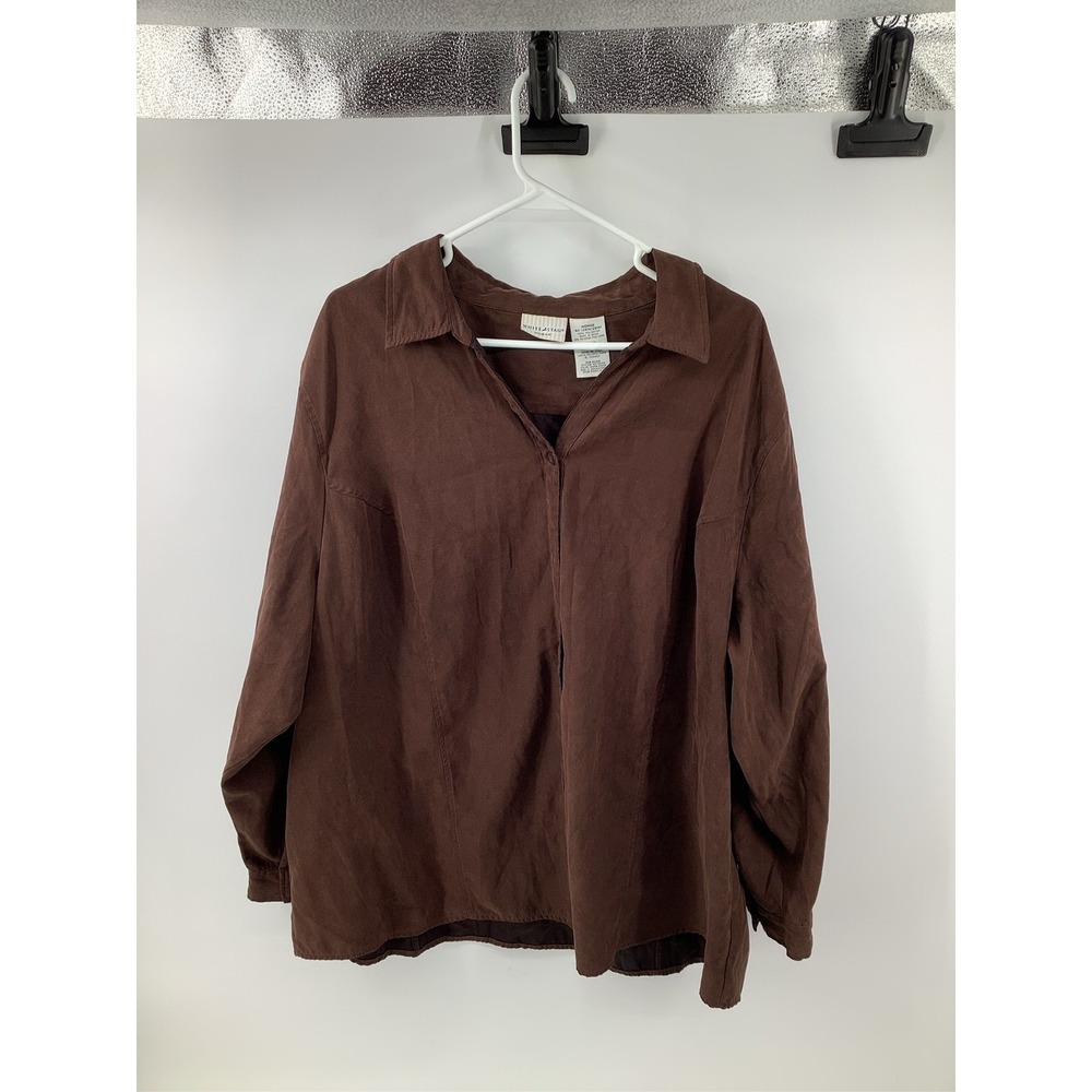 White Stag Woman 4X Warm Fudge Brown Long Sleeve Button Down Shirt WS735116